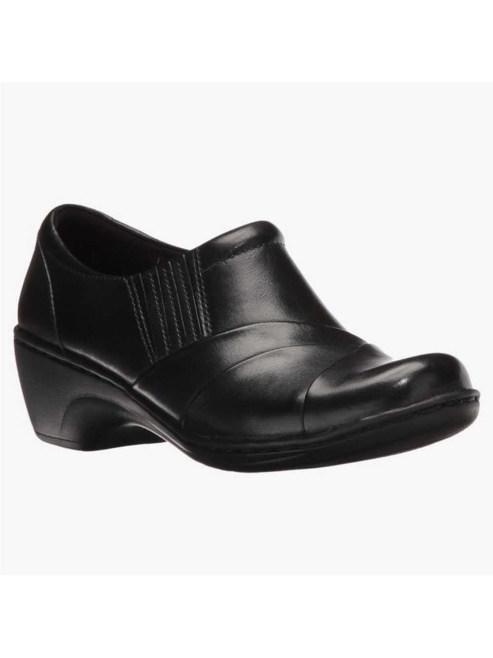 Clarks Channing Essa Clogs Slip On Black Leather Size 6.5